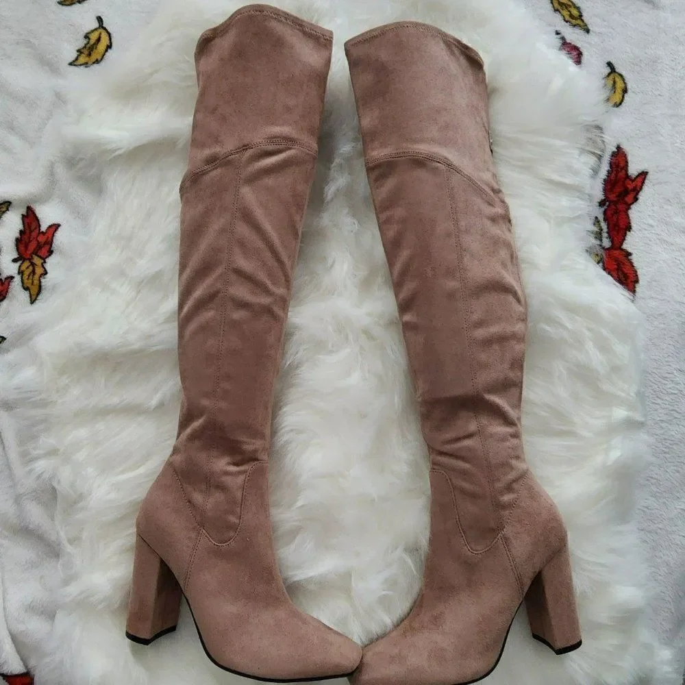 Guess Womens - 6 M Mireya Faux Suede Tall Knee High Boots‎ Med Natural Fabric